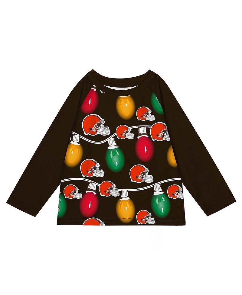 Outerstuff Toddler 2-Piece Cleveland Browns Garland Holiday Long Sleeve Pajama Set