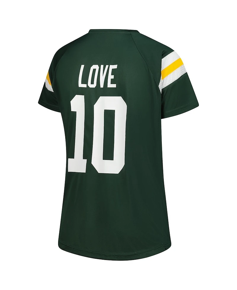 Fanatics Women's Jordan Love Green Bay Packers Plus Size Name Number Raglan Lace V-Neck T-Shirt