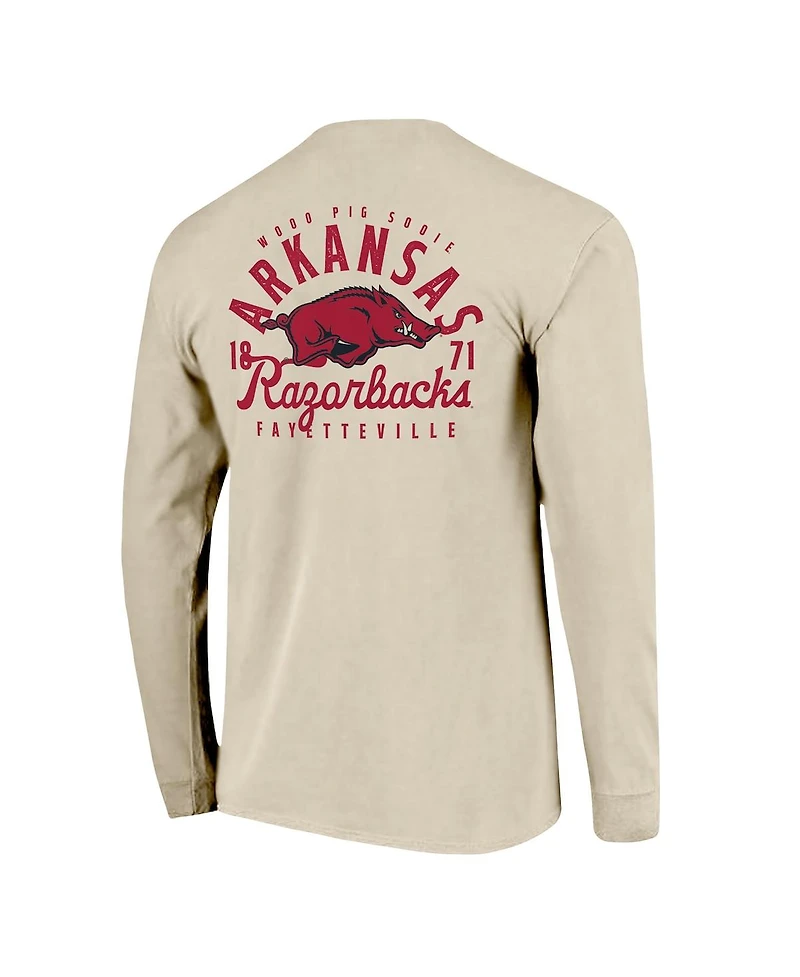 Image One Men's Natural Arkansas Razorbacks Comfort Colors Mascot Overlay Long Sleeve T-Shirt