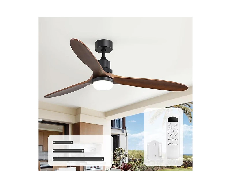 60-inch Modern Minimalist Style Black 3-Blade Ceiling Fan with Led Light and Remote Control