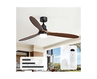 60-inch Modern Minimalist Style Black 3-Blade Ceiling Fan with Led Light and Remote Control