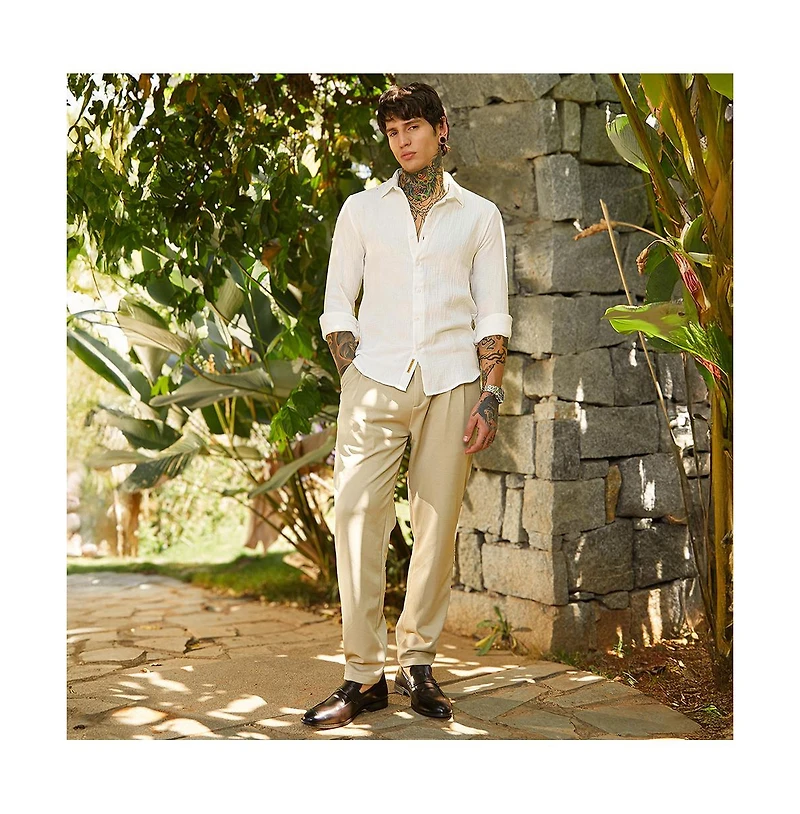 Campus Sutra Men's Daisy White Breezy-Weave Shirt