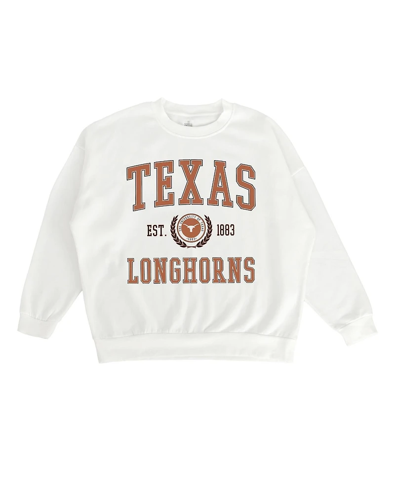 Gameday Couture Women's White Texas Longhorns Premium Fleece Drop Shoulder Oversized Pullover Sweatshirt