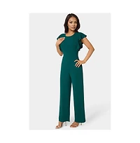 Bebe Women's Scuba Crepe Jumpsuit With Ruffle Sleeve
