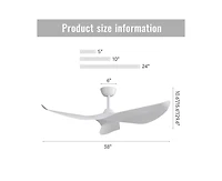 38-inch Modern White 3-Blade without Light Ceiling Fan with Six Speed Remote Control and Timing Function for Indoor