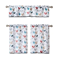 Kate Aurora 3 Piece Cafe Rod Pocket Autumn Country Rooster Kitchen Curtain Tier & Valance Set