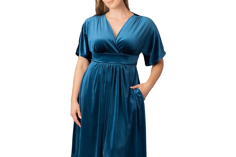 Women's Plus Angelic Velvet Midi Cocktail Dress with Pockets