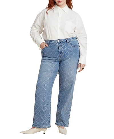 Eloquii Women's Diamond Sparkle Straight Leg Jean
