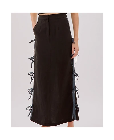 Labeca London Women's Carolina Linen Bow Midi Skirt