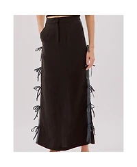 Labeca London Women's Carolina Linen Bow Midi Skirt