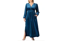 Kiyonna Plus Vivienne Long Sleeve Velvet Evening Gown with Pockets