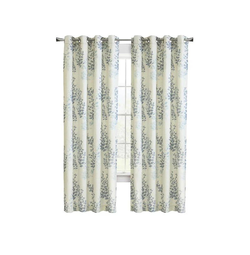 Habitat Lana Light Filtering Grommet Curtain Panel Two Tone Leaf Branches Bouquet Faux Linen Fabric Designed 50" x 95