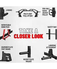 Mikolo Power Cage with Cable Crossover & Lat Pulldown System, 1500LB Home Gym Rack (Red)