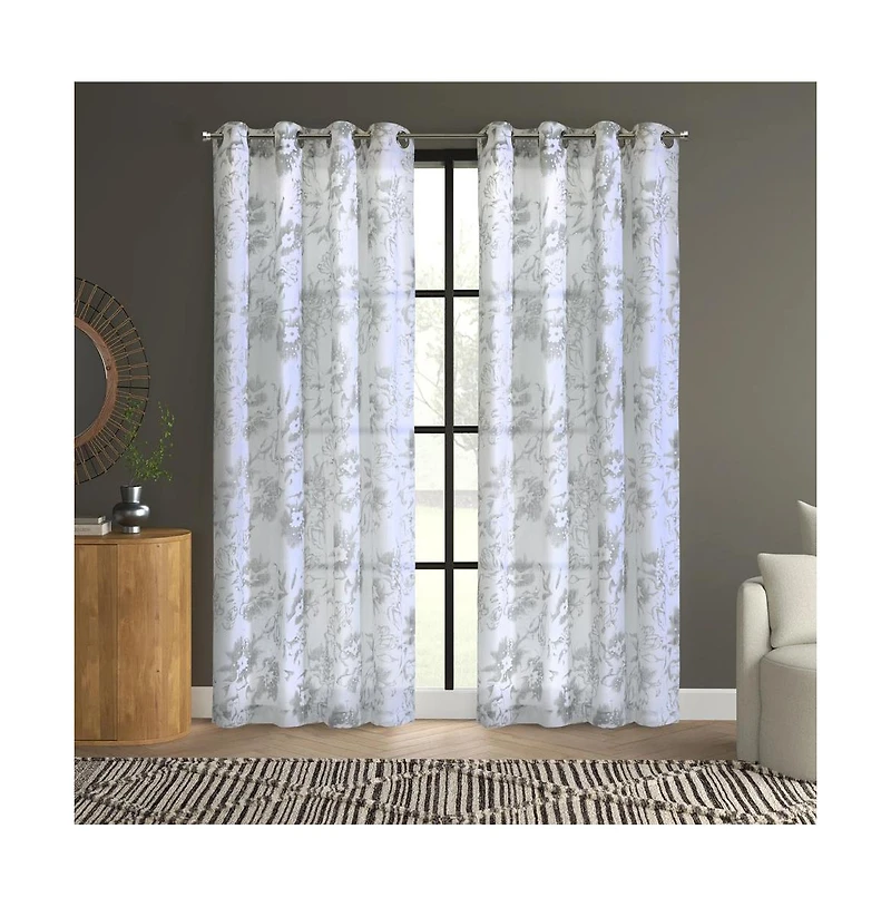 Habitat Kyoto Floral Print Soothing Tones Light Filtering Grommet Curtain Panel for Bedroom 52" x 108" White