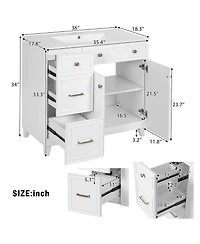 Airsurfer 36 Inch Bathroom Vanity with Ceramic Sink Adjustable Shelves Modern Storage Cabinet for Small and Medium Bathrooms