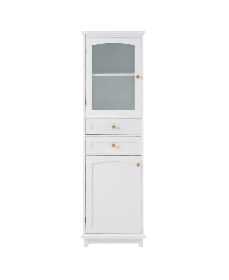 Airsurfer 63 Inch Freestanding Bathroom Storage Cabinet with Glass Doors and Adjustable Shelves Mdf Floor Cabinet for Bathroom
