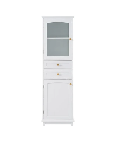 Airsurfer 63 Inch Freestanding Bathroom Storage Cabinet with Glass Doors and Adjustable Shelves Mdf Floor Cabinet for Bathroom