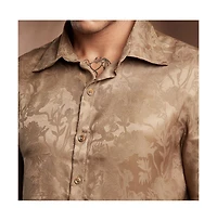 Campus Sutra Men's Peanut Brown Flora-Textured Shirt