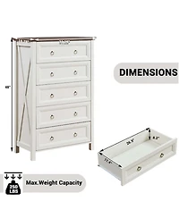 Airsurfer 5 Drawers Dresser Chest for Bedroom Wood Rustic Tall Chest of Drawers Organizer for Bedroom Living Room and Hallway