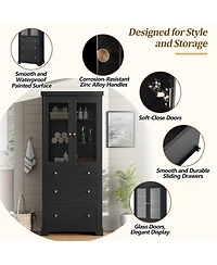 Airsurfer 70.1" Modern Tall Freestanding Bathroom Cabinet with 3 Drawers, 2 Adjustable Shelves, Soft-Close Glass Doors, Storage Cabinet for Bathr