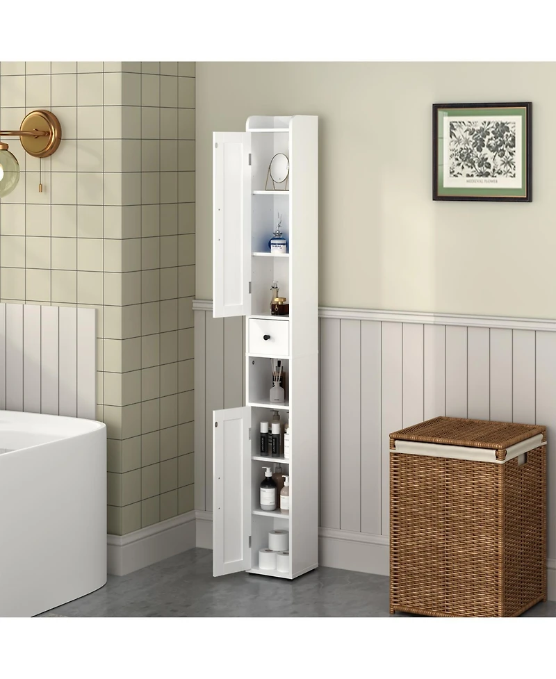 Airsurfer 67.51 Inch Tall Bathroom Storage Cabinet with Adjustable Shelves Freestanding Cabinet with Anti-Tip Open Compartments for Small Spaces White