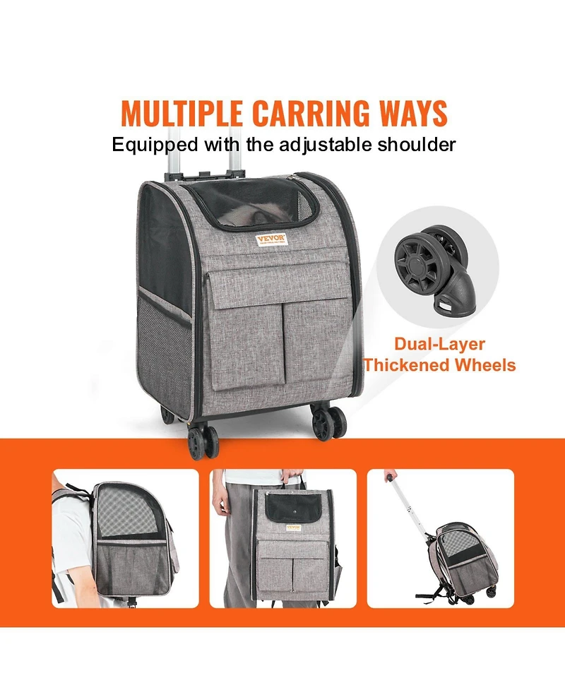 Rolling Pet Carrier Backpack with Removable Wheels for Under 18LBS Dog and Cat Travel Carrier Airline Approved for Small Dogs and Medium Cats