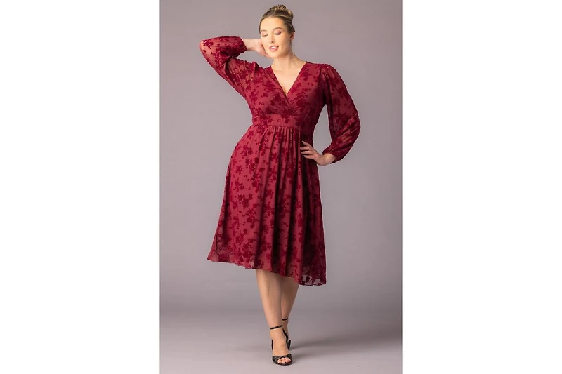 Kiyonna Plus Melanie Long Sleeve Mesh Midi Cocktail Dress