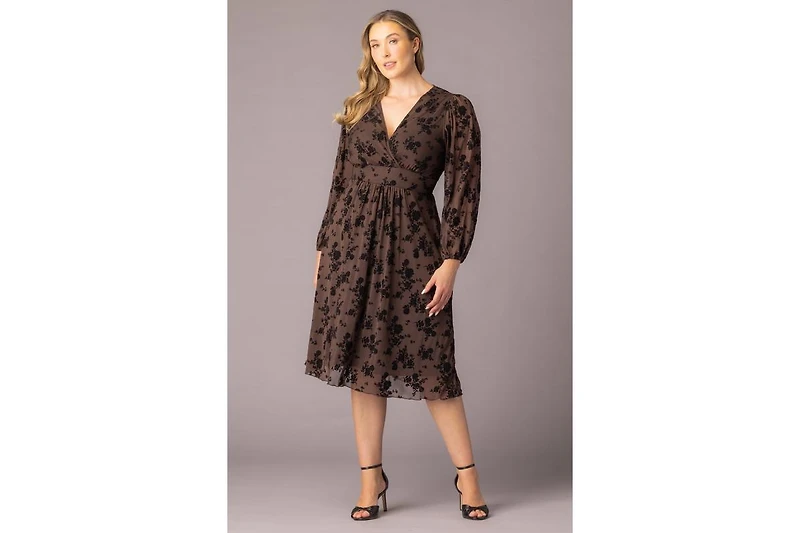 Kiyonna Plus Melanie Long Sleeve Mesh Midi Cocktail Dress