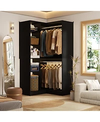 Aheaplus Freestanding Corner Closet System, 36'' Organizer System with 8 Shelves & 2 Hanging Rods for Closet/Bedroom