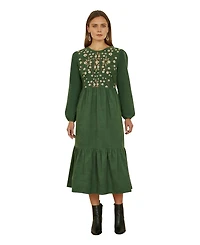 Yumi Women's Long Sleeve Embroidered Midi Dress
