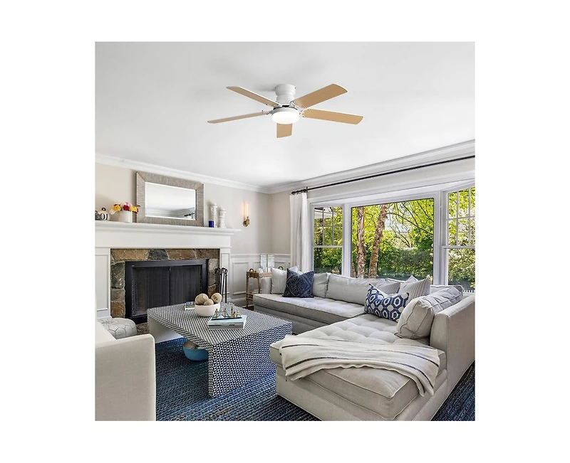 42-inch Modern Minimalist White 5-Blade Ceiling Fans with Led Lights and Remote Control
