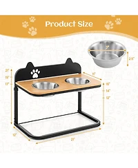 Gymax Elevated Dog Bowls 3 Adjustable Heights with 2 Stainless Steel Food Water Bowls