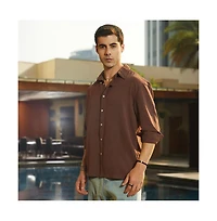 Campus Sutra Men's Chocolate Brown Breezy Wrinked Shirt
