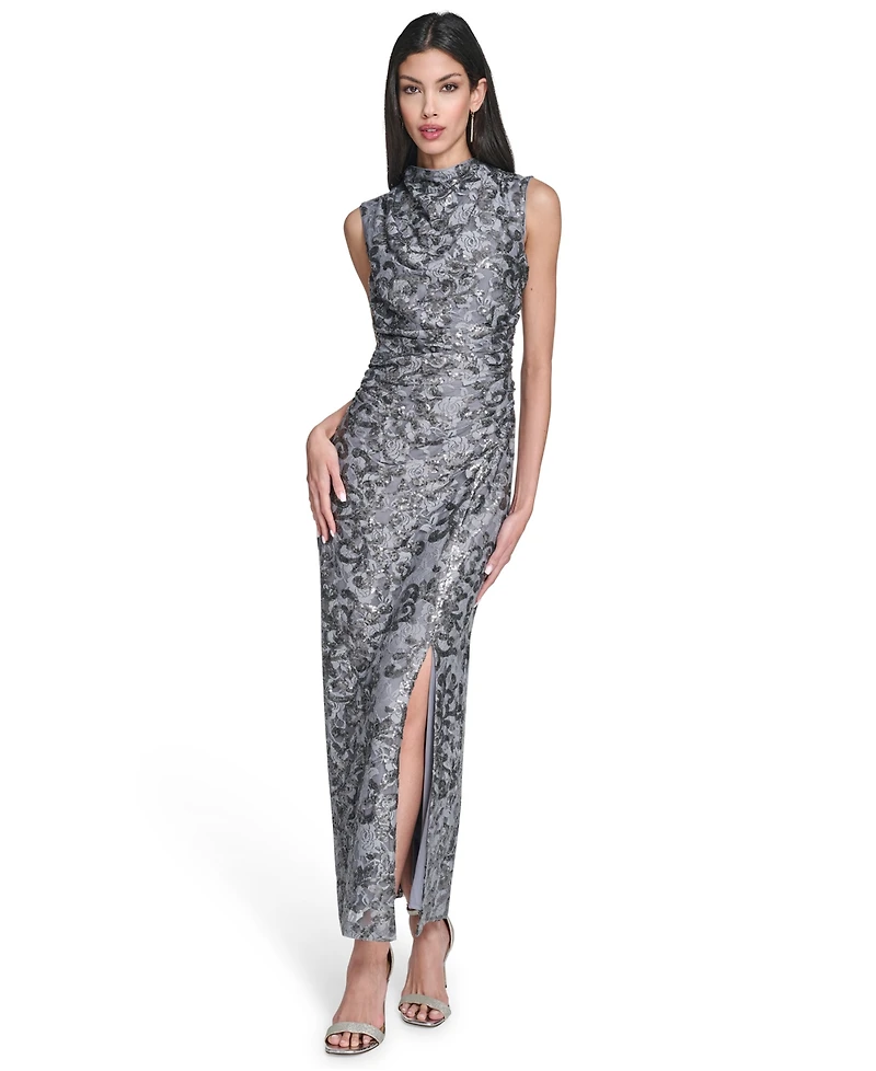 Vince Camuto Petite Cowl Neck Sequin Lace Dress