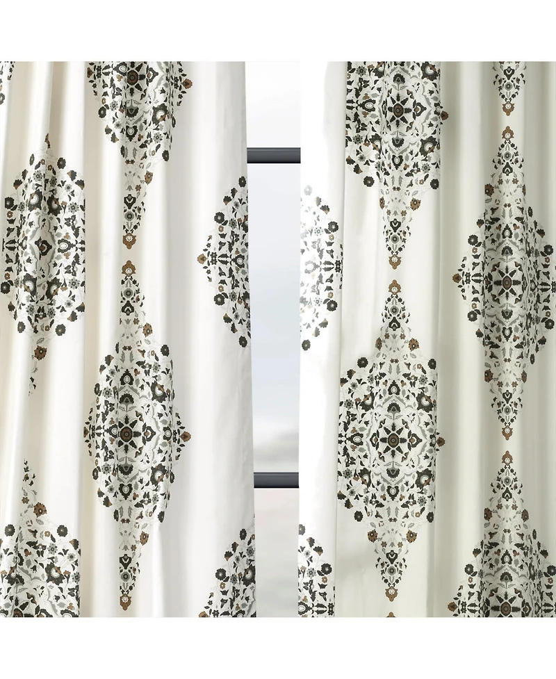 Half Price Drapes Kerala Cocoa Emblem Printed Cotton Room Darkening Curtain