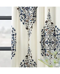 Half Price Drapes Kerala Blue Emblem Printed Cotton Room Darkening Curtain
