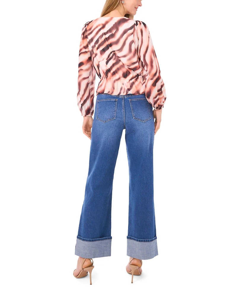 1.state Women's Button Front V-Neck Printed Blouse