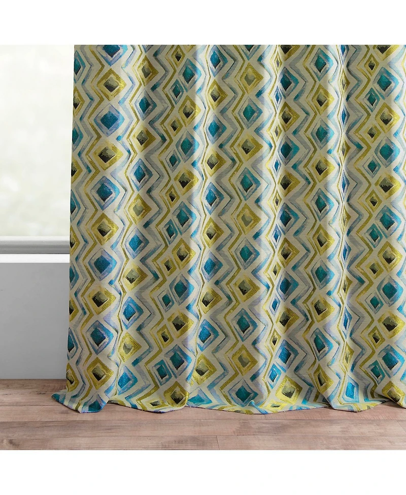 Half Price Drapes Zanni Multi Blue Green Geometric Faux Silk Jacquard Room Darkening Curtain