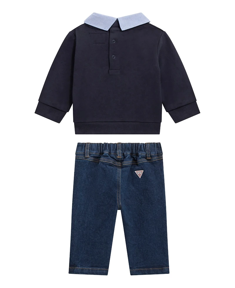 Guess Baby Boys 2-Piece Printed Sweatshirt and Denim Pant Set