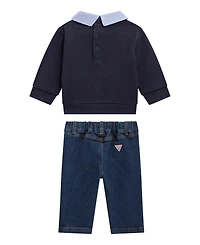 Guess Baby Boys 2-Piece Printed Sweatshirt and Denim Pant Set