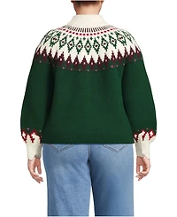 Lands' End Plus Fuzzy Turtleneck Lantern Sleeve Jacquard Sweater