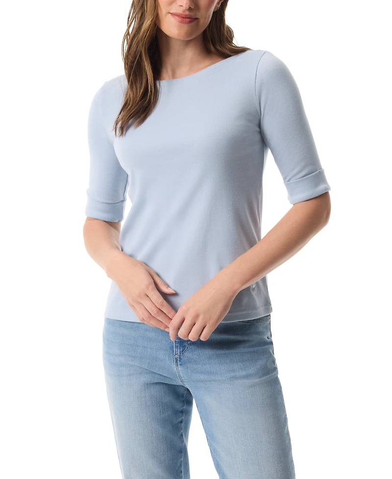 Gloria Vanderbilt Women's Alanis Printed Cuffed-Sleeve T-Shirt