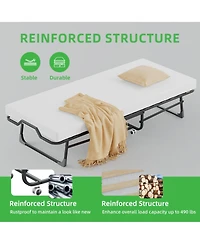 Portable Folding Bed with Mattress & Metal Frame for Easy Storage, 75"x 31"