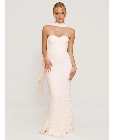 Six Stories Women's Lace Bandeau Maxi Dress With Neck Scarf