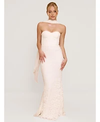 Six Stories Women's Lace Bandeau Maxi Dress With Neck Scarf