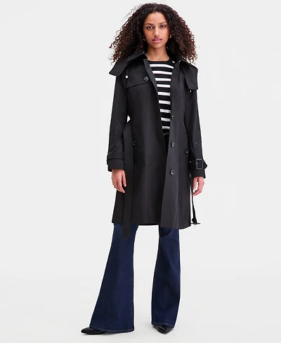 London Fog Women's Single-Breasted Belted Hooded Trench Coat