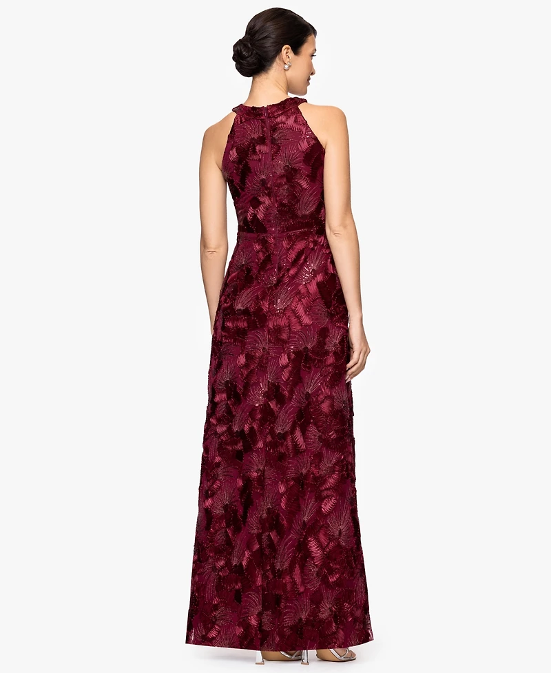 Betsy & Adam Petite Sleeveless Floral Sequin Sheath Gown