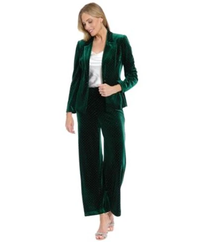 Muse Womens Velvet Embellished Notch Collared Blazer Jacket Clean Waistline Velvet Straight Leg Pants