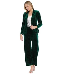 Muse Womens Velvet Embellished Notch Collared Blazer Jacket Clean Waistline Velvet Straight Leg Pants