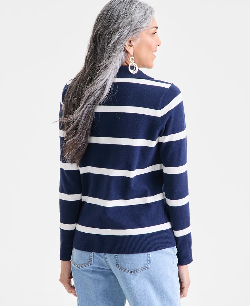 Style & Co Petite Striped Johnny Collar Sweater, Macy's Exclusive